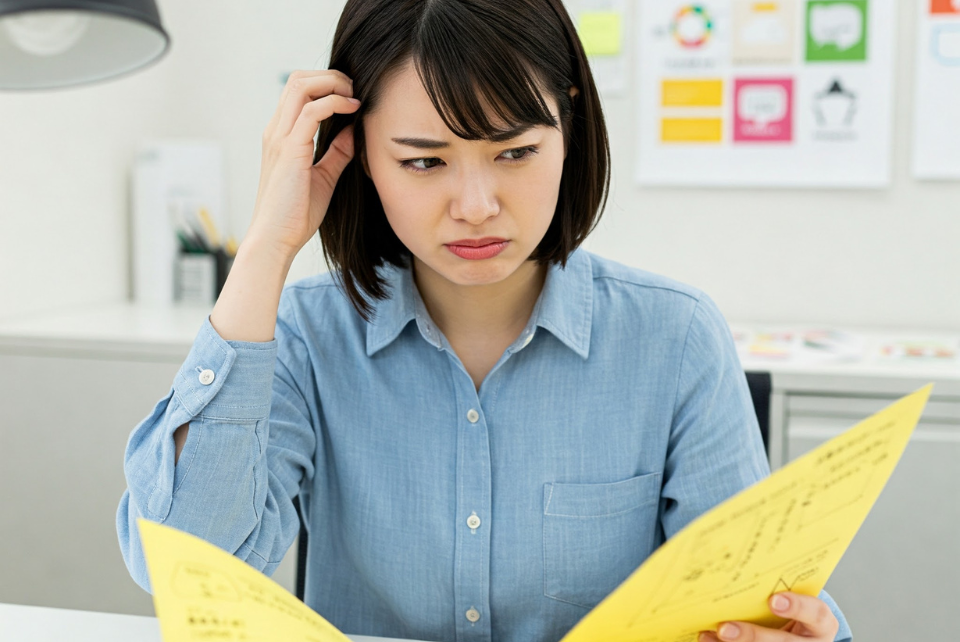 広告代理店のスタッフがクライアントからの要望に頭を悩ませる様子。 広告代理店のスタッフがクライアントからの要望に頭を悩ませる様子。