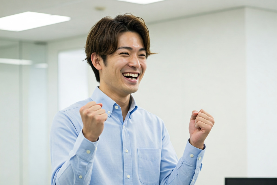広告代理店のスタッフが問題解決ができて安心した様子。